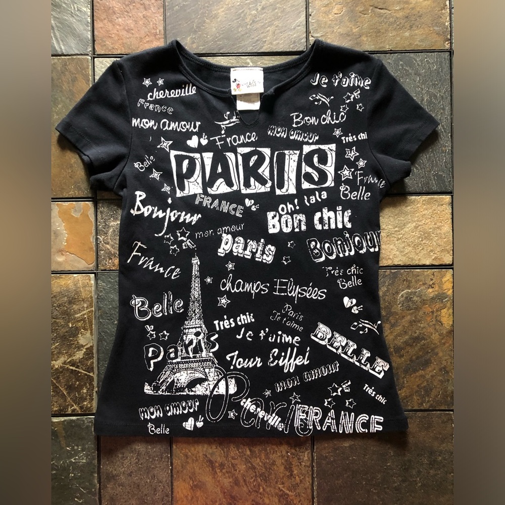 Girls M Paris Walt Disney World Eiffel Tower Tee Shirt EUC Black and White